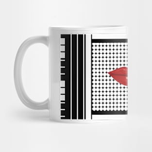 Lips , Polka , Kiss , Geometrical , Illusion , black and white Mug